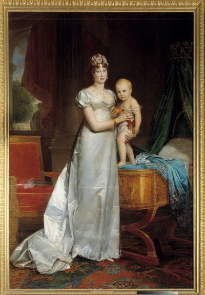 Portræt af imponen Marie Louise (1791-1847) og kongen af Rom Maleri af Francois Gerard (1770-1837) 1813. Dim. 2,40 x 1,62 m. Versailles, Musee du Chateau - Portræt af kejserinde Marie Louise (1791-1847) og kongen af Rom. Maleri af Franco af Baron François Pascal Simon Gérard