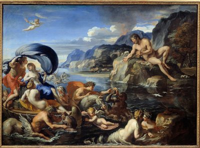 Acis and Galatee The nymph Galatee and Acis, are observed by the Cyclops Polypheme, jealous of their idyllic love. According to Ovid "s "Metamorphoses". Painting by Francois Perrierdani af Francois Perrier