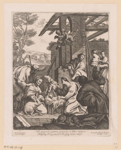 Geboorte van Christus Her fødte moderen faderen (...) (titel på objekt) af Francois Perrier