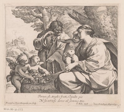 Hellig familie med putti og druer Portan gli Angeli i frutti (...) (titel på objekt) af Francois Perrier