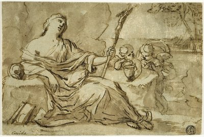 Magdalene i ørkenen med to putti af Francois Perrier