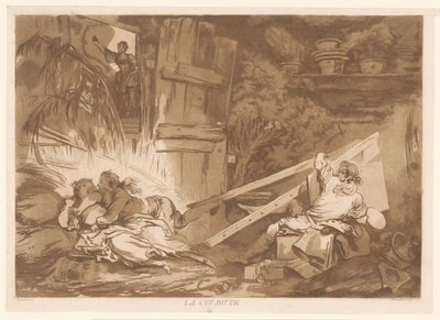 Ung snublende mand falder på en kvinde, der bliver malet La Culbute (titel på objekt) af Francois Philippe Charpentier