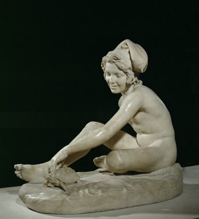 Napolitansk fiskerdreng leger med en skildpadde (skulptur) af Francois Rude