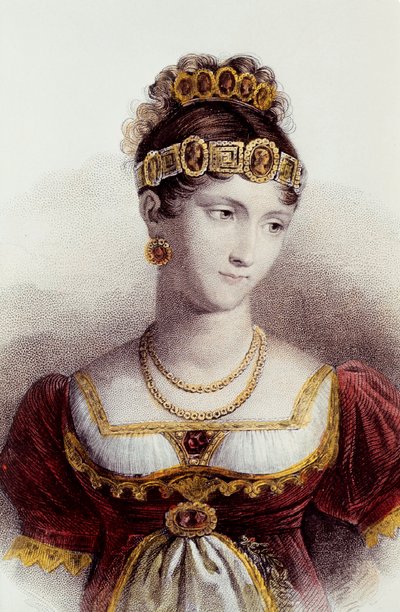 Portræt af Pauline Bonaparte (farve litho) af Francois Seraphin (after) Delpech