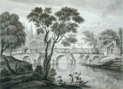 Design til en ruinøs bro til haven ved Syon House, udgivet 1778 (gravering) af Francois Vivarez