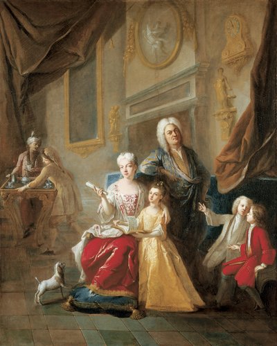 Portræt af en familie i et interiør af Jean François de Troy