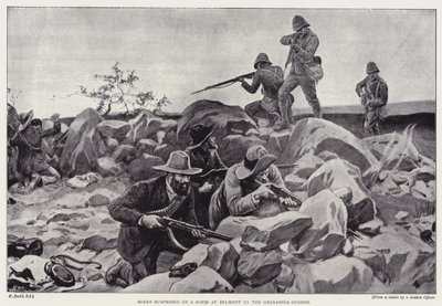 Boere overrasket på en kopje ved Belmont af Grenadier Guards (litho) af Frank (after) Dadd