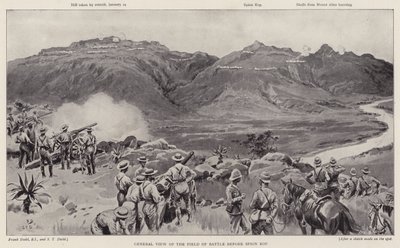 Generelt billede af kampfeltet før Spion Kop (litho) af Frank (after) Dadd