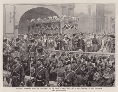 Czarens procession fra Granovitaya Palata ved at gå ind i porten til Assumption-katedralen (litho) af Frank (after) Dadd