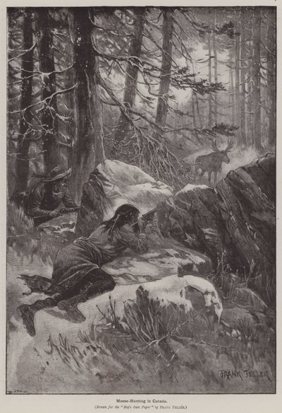 Elgjagt i Canada (gravering) af Frank (after) Feller
