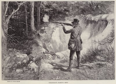 Sir Francis Chantrey dræber to skovhaner med ét skud under jagt i Holkham Hall, Norfolk (litho) af Frank (after) Feller