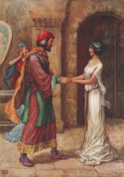 Geraldine og baronen, fra Christabel af Samuel Taylor Coleridge (farve litho) af Frank Adams