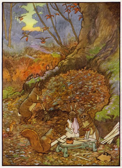 Illustration til Babes in the Wood (farve litho) af Frank Adams