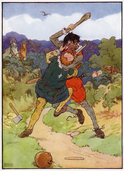 Illustration til Babes in the Wood (farve litho) af Frank Adams