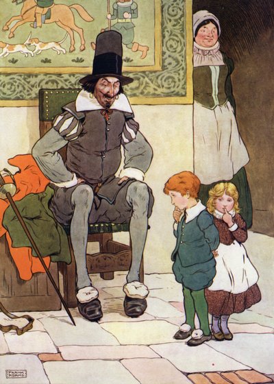 Illustration til The Babes in the Wood (farve litho) af Frank Adams