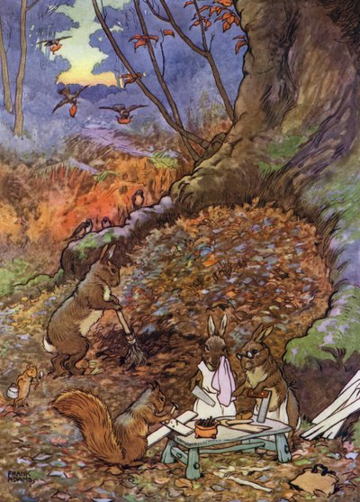 Illustration til The Babes in the Wood (farve litho) af Frank Adams