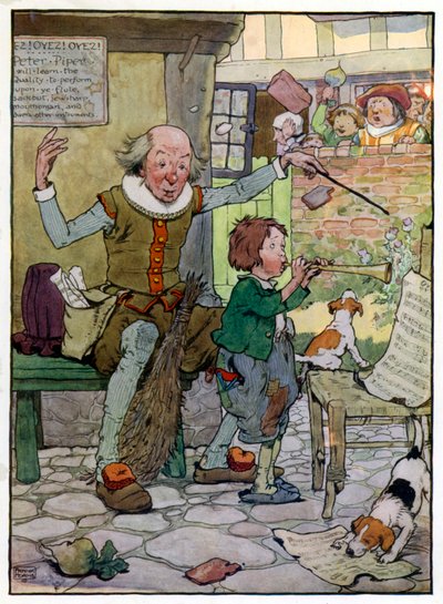 Illustration til historien om Tom Piberens søn (farve litho) af Frank Adams