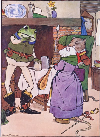 Vil du give os en sang, fru Mus, illustration fra "The Frog would a Wooing Go", af Charles H. Bennett, 1916 af Frank Adams