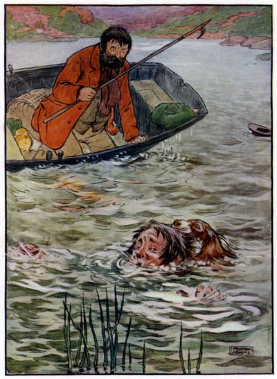 Tre muntre fiskere (farve litografi) af Frank Adams