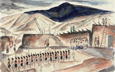 Green Corn Dance, Santa Domingo, N.M., før 1932 (wc på papir) af Frank Applegate