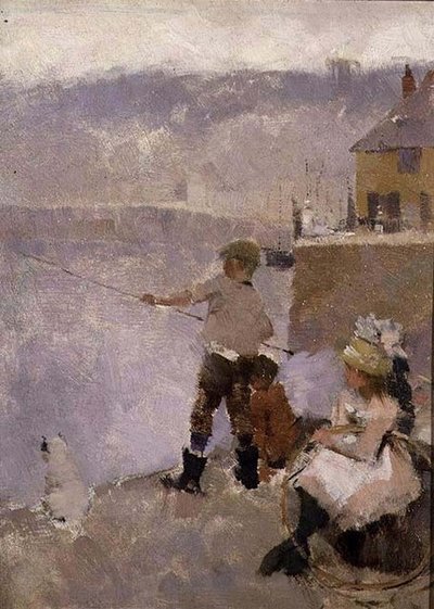 Fiskeri på kajen af Frank Bramley
