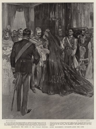 Dronning Margherita, der registrerer den italienske prinsesses fødsel, lykønsker kongen af Frank Craig