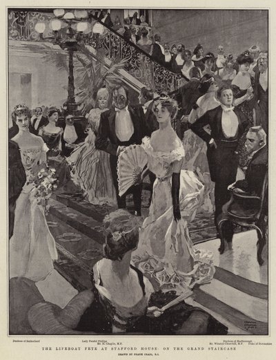 Redningsbådsfesten i Stafford House på Grand Staircase af Frank Craig