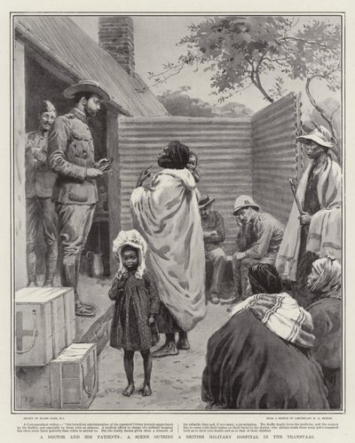 En læge og hans patienter, en scene uden for et britisk militærhospital i Transvaal af Frank Dadd