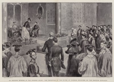 En historisk episode i det kinesiske hof, modtagelse af udenrigsministres hustruer af enkekejserinden af Frank Dadd