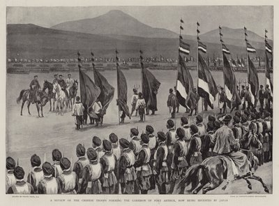 En gennemgang af de kinesiske tropper, der danner Garnisonen i Port Arthur, som nu investeres af Japan af Frank Dadd