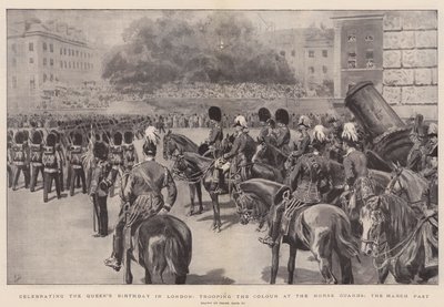 Fejring af Dronningens fødselsdag i London, Trooping the Color ved Horse Guards, March Past af Frank Dadd