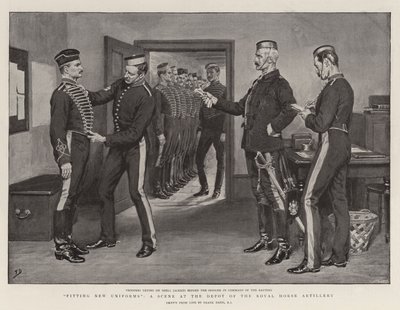 Montering af nye uniformer, en scene på depotet for Royal Horse Artillery af Frank Dadd