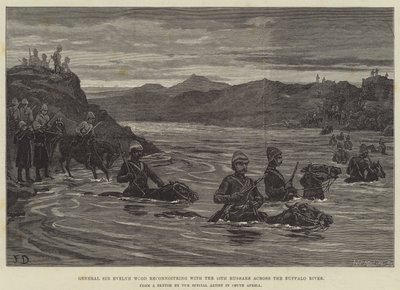 General Sir Evelyn Wood rekognoscerer med de 15. husarer over Buffalo River af Frank Dadd