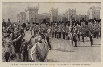 Hendes Majestæt præsenterer en statsfarve til de skotske garder på Windsor Castle, Three Cheers for the Queen af Frank Dadd