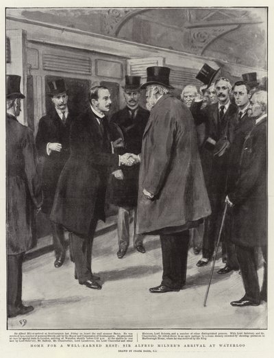 Hjem til et velfortjent hvil, Sir Alfred Milners ankomst til Waterloo af Frank Dadd