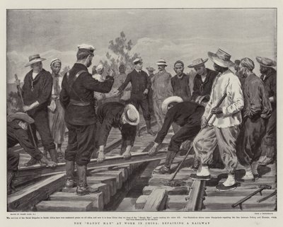 Den Handy Man på arbejde i Kina, der reparerer en jernbane af Frank Dadd