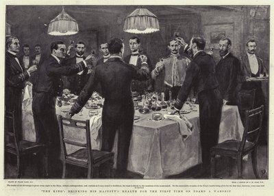 Kongen drikker Hans Majestæts Sundhed for første gang ombord på et krigsskib af Frank Dadd