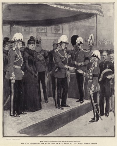 Kongen præsenterer den sydafrikanske krigsmedalje på Horse Guards Parade af Frank Dadd