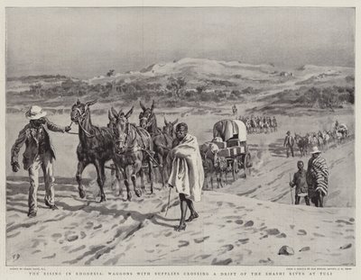 The Rising in Rhodesia, vogne med forsyninger krydser en afdrift af Shashi-floden ved Tuli af Frank Dadd