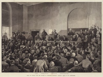 Retssagen mod Guiteau for mordet på præsident Garfield, overblik over retssalen af Frank Dadd