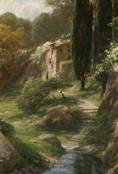 The Old Mill at La Mortola (Olie på panel) af Frank Dicksee