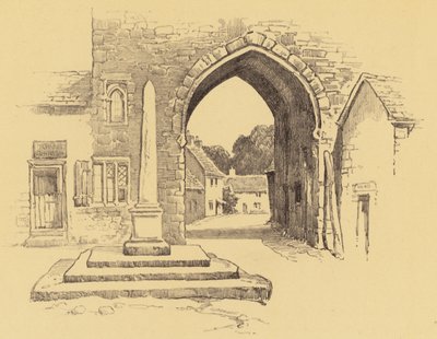Cartmel, The Abbey Gate (litografi) af Frank Greenwood