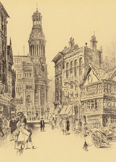 Manchester, The Royal Exchange og Old Market Place (litografi) af Frank Greenwood