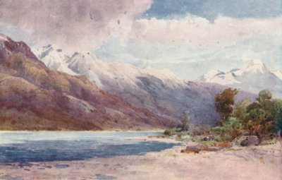 New Zealand: At the Head of Lake Wakatipu (farvelitografi) af Frank H Wright