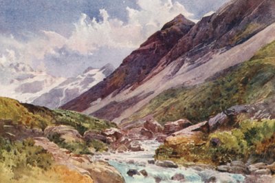 New Zealand: I Hooker Valley (farvelitografi) af Frank H Wright