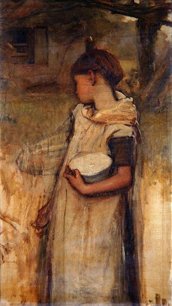 Pige med blomster (olie på lærred) af Frank Holl