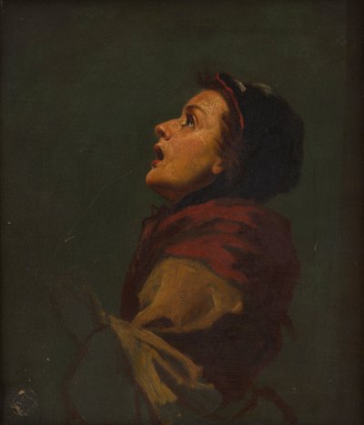 Studie af en kvinde, der kigger mod himlen (olie på lærred) af Frank Holl