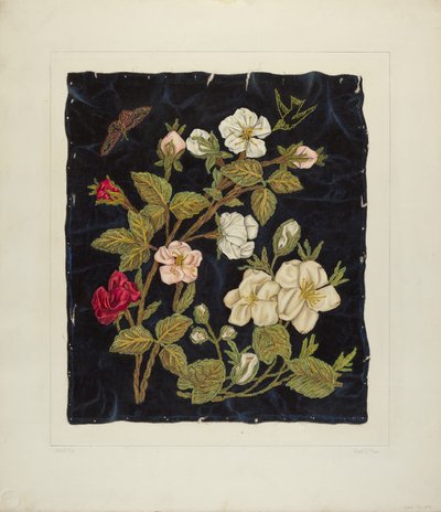 Håndlavede blomster på sort, 19351942. af Frank J Mace