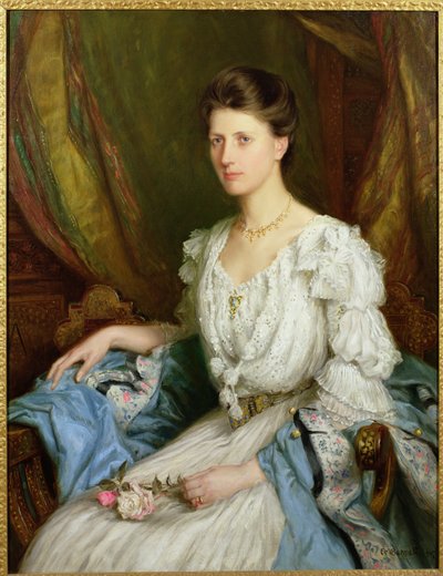 Portræt af en edwardiansk dame, Rosalie Sinclair af Frank Moss Bennett