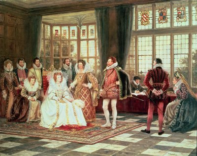 Dronning Elizabeth I (1533-1603) ved hoffet af Frank Moss Bennett